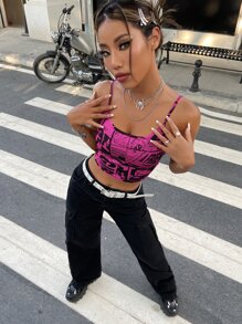 SHEIN ICON 90年代多巴胺穿衣法字母和卡通圖案吊帶上衣