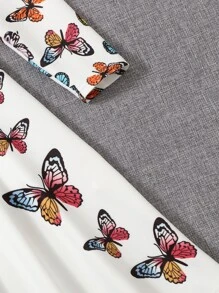 SHEIN Girls Butterfly Print Belted Dress - White - View 3