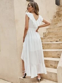 SHEIN VCAY Ruffle Trim Wrap Belted Dress - White - View 2