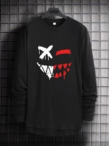 Manfinity Hombres Camiseta con estampado de dibujos animados - Negro - Ver 1