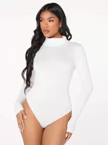 SHEIN BAE Body unicolor de cuello cisne - Blanco - Ver 4