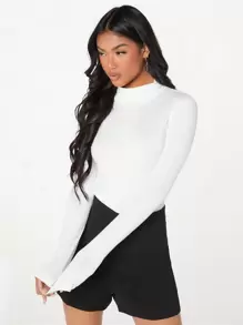 SHEIN BAE Body unicolor de cuello cisne - Blanco - Ver 5