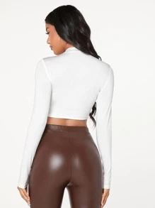 SHEIN Essnce Form-Fitting Mock Neck Crop Top - White - View 3