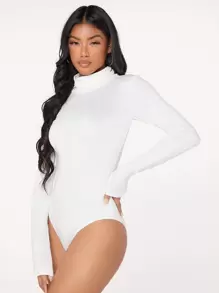 SHEIN BAE Body unicolor de cuello cisne - Blanco - Ver 7