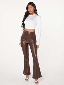 SHEIN Essnce Form-Fitting Mock Neck Crop Top - White - View 4