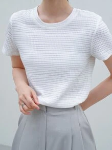 DAZY Textured Knit Tee - White - View 1