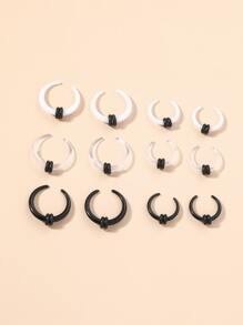 12 piezas/set Anillo de nariz minimalista Joyería de perforación de cuerpo punk de moda unisex - Blanco y Negro - Ver 1