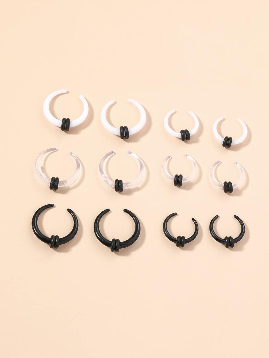 12 piezas/set Anillo de nariz minimalista Joyería de perforación de cuerpo punk de moda unisex - Blanco y Negro - Ver 1