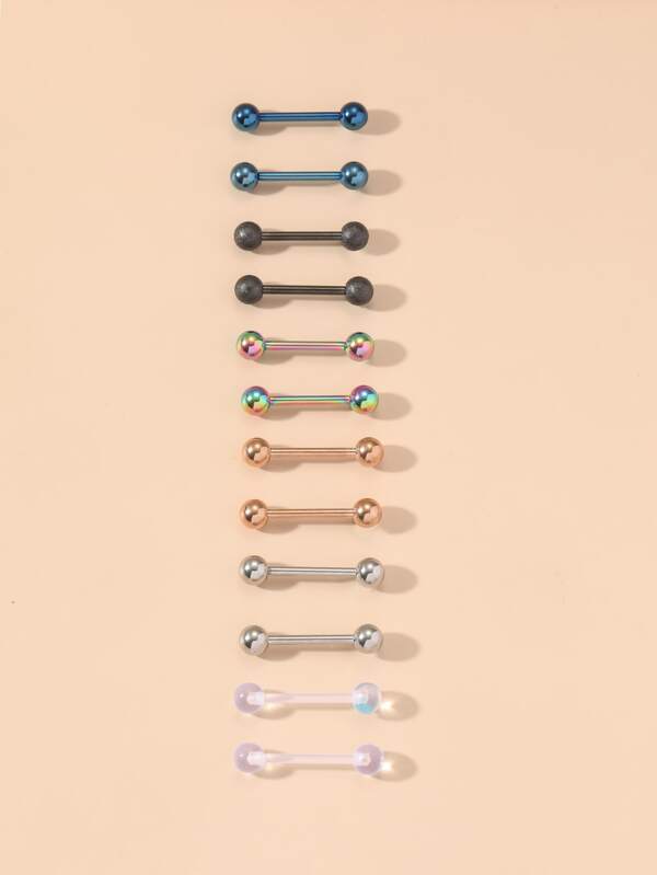 12 piezas/set Anillo de pezón de decoración de bolas, Piercing perfecto Punk de moda de acero inoxidable, para mujeres y hombres, regalo de joyería corporal, joyería de acero inoxidable
