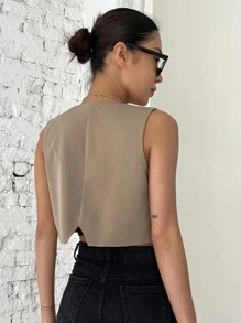 DAZY Blazer chaleco con botón delantero con abertura trasera corto - Caqui - Ver 2
