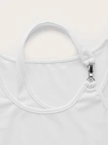 SHEIN ICON Ribbed Knit Crop Halter Tee - White - View 3