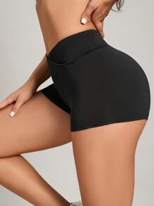 Slayform Overlap Waist Sports ShortsWomen Sweat Short, Gym Short, Biker Short - Black - View 3