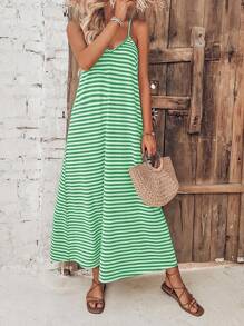 SHEIN VCAY Vestido de tirantes con estampado de rayas - verde menta - Ver 1