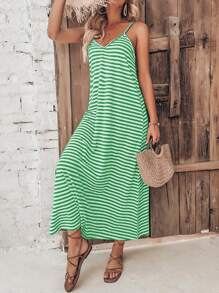 SHEIN VCAY Vestido de tirantes con estampado de rayas - verde menta - Ver 3