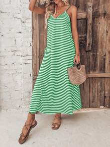 SHEIN VCAY Vestido de tirantes con estampado de rayas - verde menta - Ver 4
