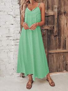 SHEIN VCAY Vestido de tirantes con estampado de rayas - verde menta - Ver 5