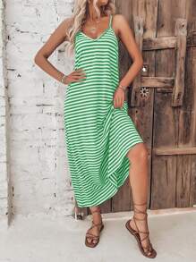 SHEIN VCAY Vestido de tirantes con estampado de rayas - verde menta - Ver 6