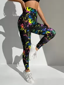 SHEIN ICON 反光飛濺墨水印花高腰圖形連褲襪