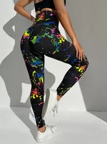 SHEIN ICON 反光飛濺墨水印花高腰圖形連褲襪