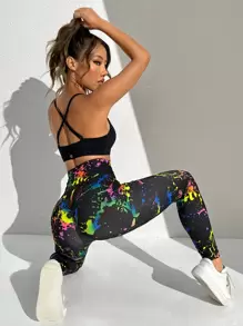 SHEIN ICON 反光飛濺墨水印花高腰圖形連褲襪