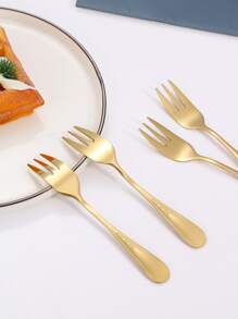 4 piezas set tenedor de acero inoxidable - Dorado - Ver 3