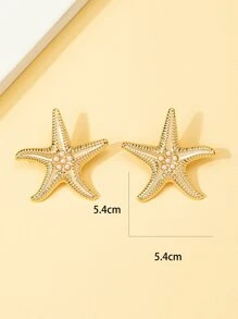 Faux Pearl Decor Starfish Design Stud Earrings - Vàng - Xem 4