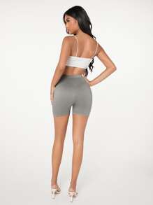SHEIN EZwear Shorts biker de talle alto - Gris - Ver 6