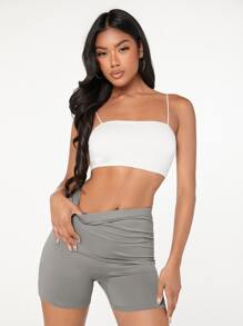 SHEIN EZwear Shorts biker de talle alto - Gris - Ver 7