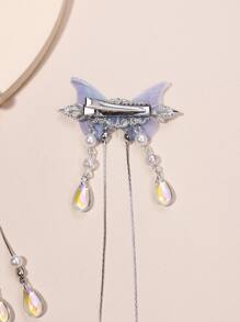 2入組蝴蝶和仿珍珠裝飾扣鳄鱷夹,波西米亞風格 - 彩色 - 查看 3