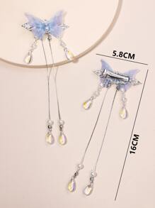 2入組蝴蝶和仿珍珠裝飾扣鳄鱷夹,波西米亞風格 - 彩色 - 查看 4