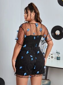 SHEIN Essnce Plus Butterfly Appliques Mesh Top Without Cami - Black - View 2