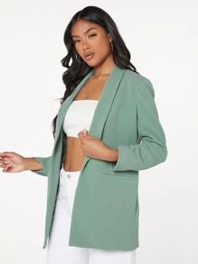 SHEIN Clasi 青果領素色西裝外套 - 薄荷綠 - 查看 5
