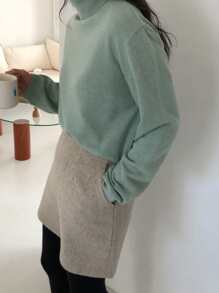 DAZY Turtleneck Drop Shoulder Sweater - Green - View 2