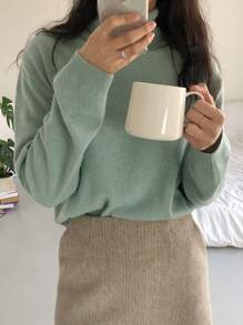 DAZY Turtleneck Drop Shoulder Sweater - Green - View 5