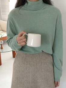 DAZY Turtleneck Drop Shoulder Sweater - Green - View 6