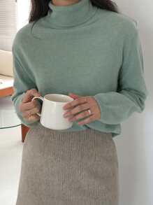 DAZY Turtleneck Drop Shoulder Sweater - Green - View 7