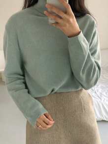 DAZY Turtleneck Drop Shoulder Sweater - Green - View 8