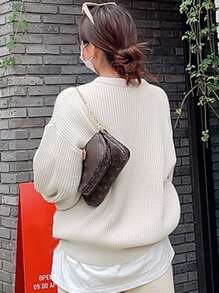 DAZY 落肩罗纹针织毛衣（不含T恤）秋装 - 米色 - 查看 8