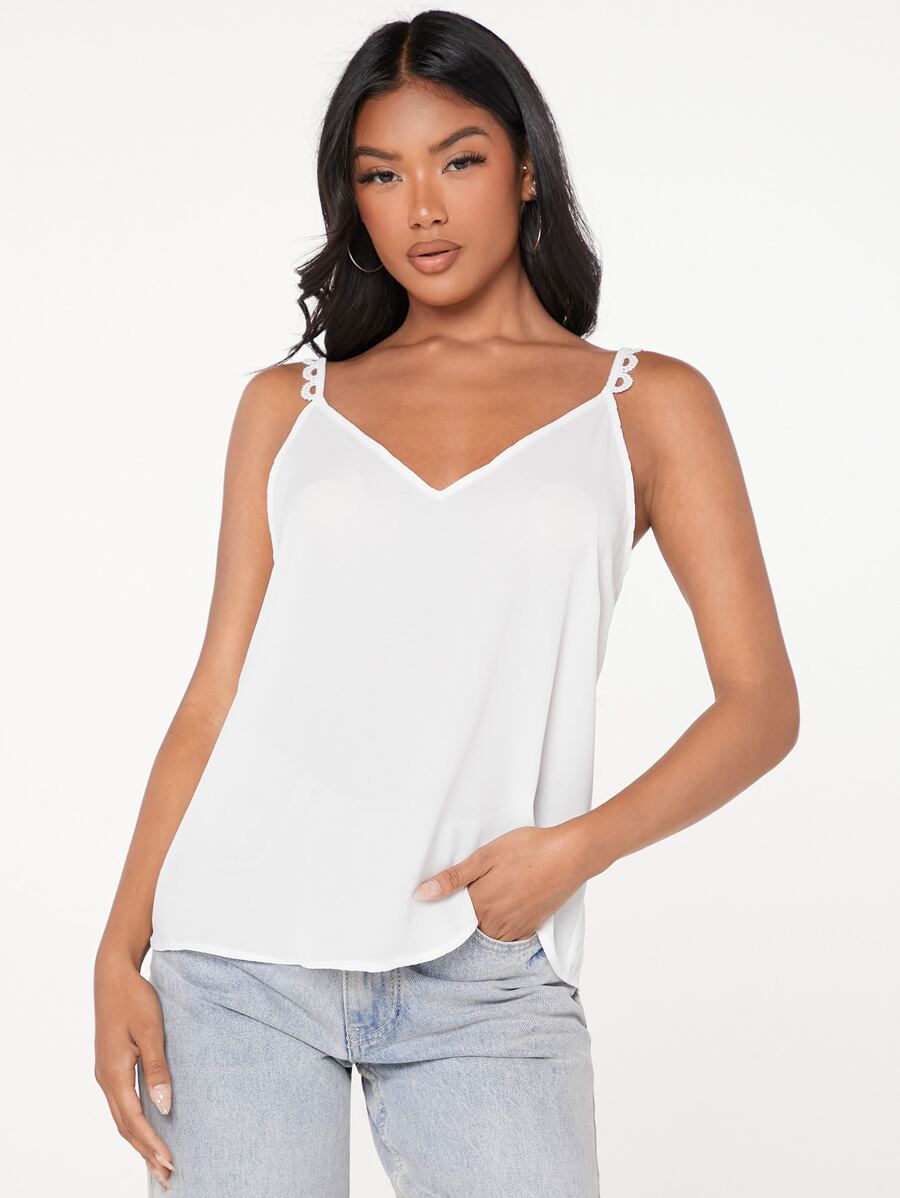 SHEIN LUNE Guipure Lace Trim Cami Top - White - View 1