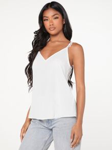 SHEIN LUNE Guipure Lace Trim Cami Top - White - View 5