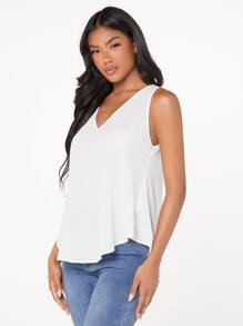 SHEIN Essnce V領素色上衣 - 白色 - 查看 4