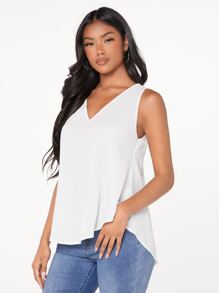 SHEIN Essnce V領素色上衣 - 白色 - 查看 5