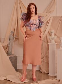 SHEIN Privé 大碼人像圖案荷葉邊襯衫 - 彩色 - 查看 5