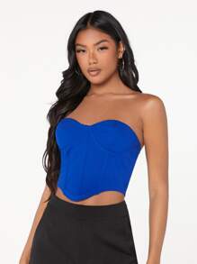 SHEIN BAE 後拉鏈束胸上衣 - 寶藍色 - 查看 1