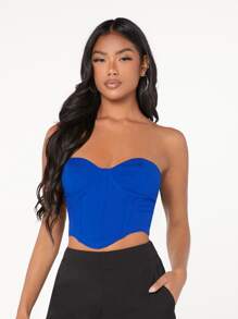 SHEIN BAE 後拉鏈束胸上衣 - 寶藍色 - 查看 3