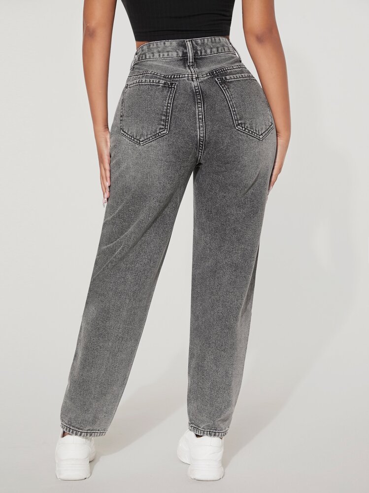 SHEIN Tall Women's Pocketed Straight Leg Loose Casual Versatile Jeans - Light Grey - View 2