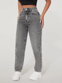 SHEIN Tall 女式口袋直筒宽松休闲百搭牛仔裤 - 淺灰色 - 查看 5