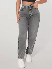 SHEIN Tall 女式口袋直筒宽松休闲百搭牛仔裤 - 淺灰色 - 查看 3