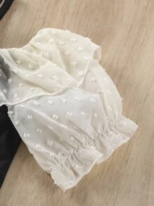 SHEIN Girls Cold Shoulder Swiss Dot Ruffle Trim Puff Sleeve Dress - Black - View 4