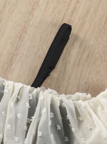 SHEIN Girls Cold Shoulder Swiss Dot Ruffle Trim Puff Sleeve Dress - Black - View 6